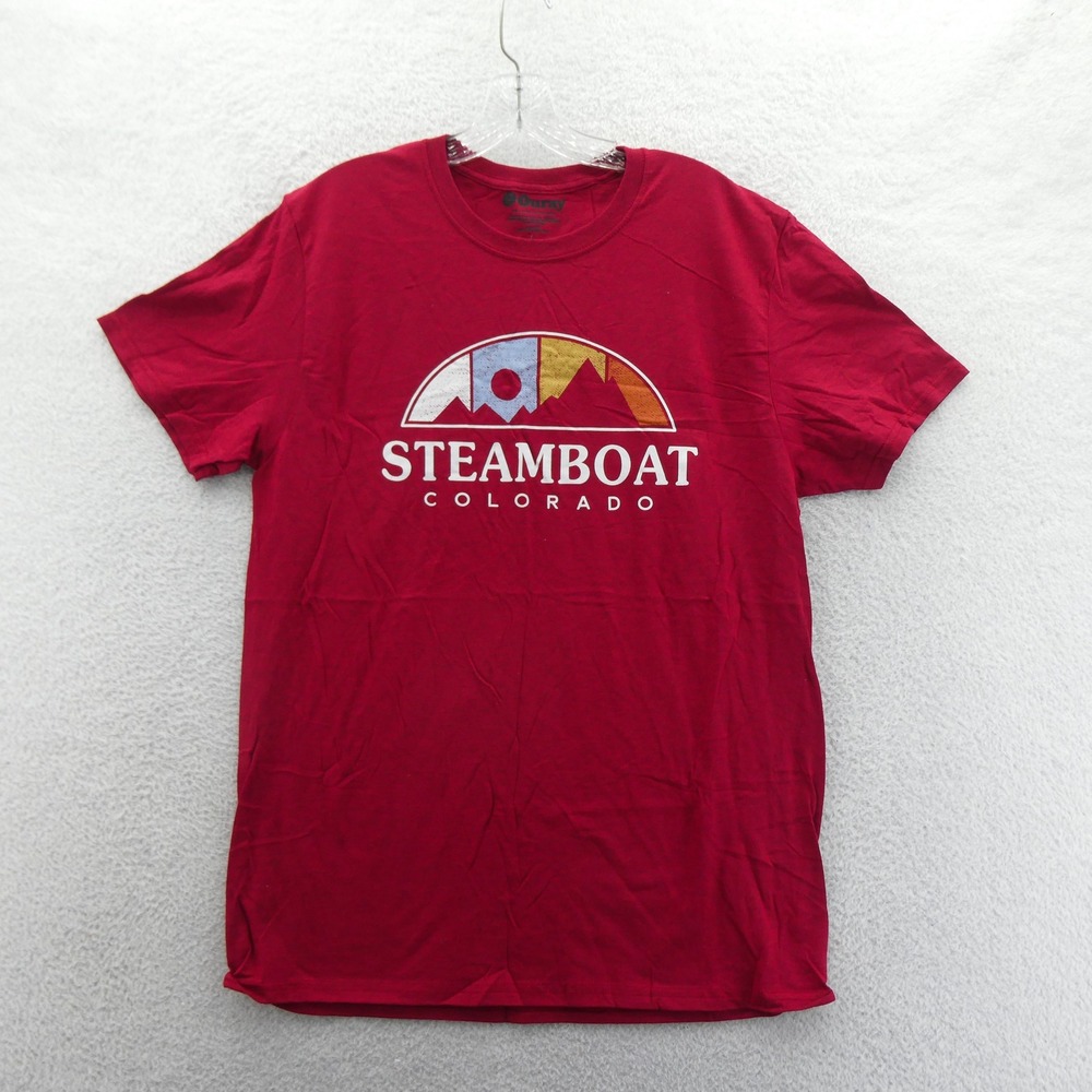 Ouray Shirt Mens Large Steamboat Colorado Red Short Sleeve Cotton Blend Graphic
